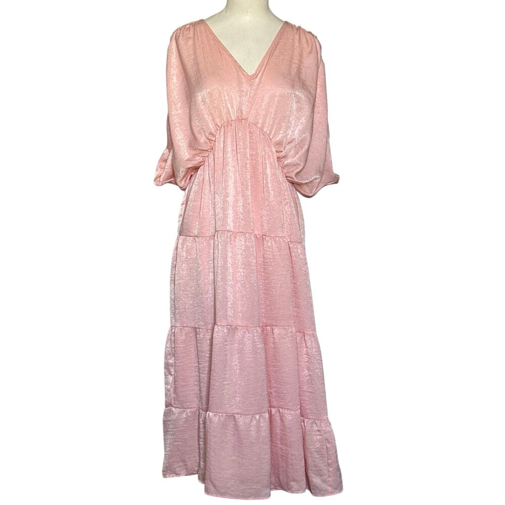 Gibsonlook Shirred Satin Midi Dress-XXS Dusty Pink/Peach NWT